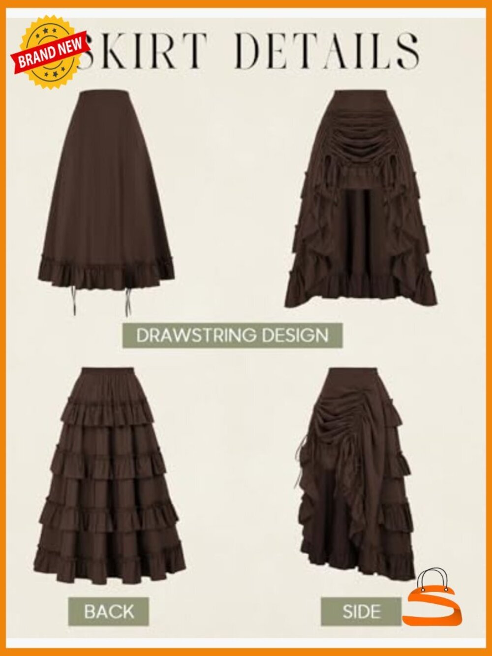 Women's Steampunk Gothic High-Low Bustle Skirt Renaissance Summer Victorian - Picture 4 of 7